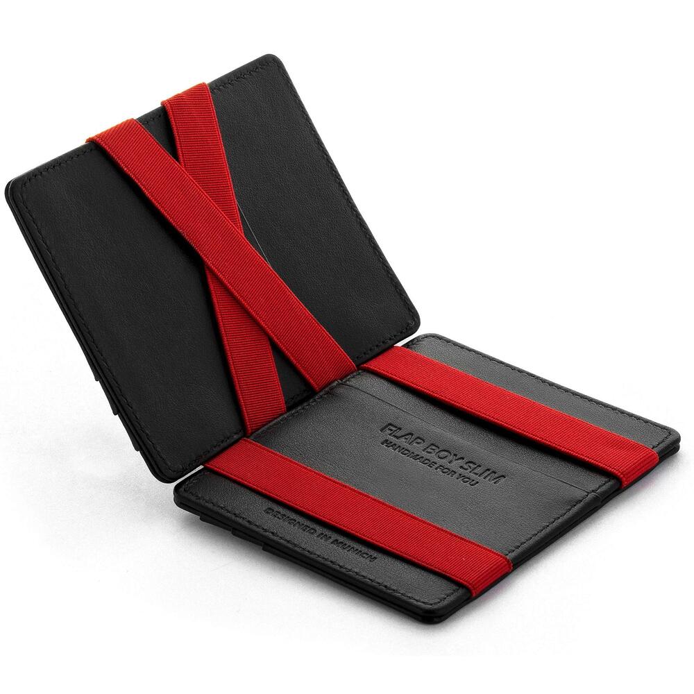6837 Magic Wallet Flap Boy Slim Front Pocket RFID Black with Red
